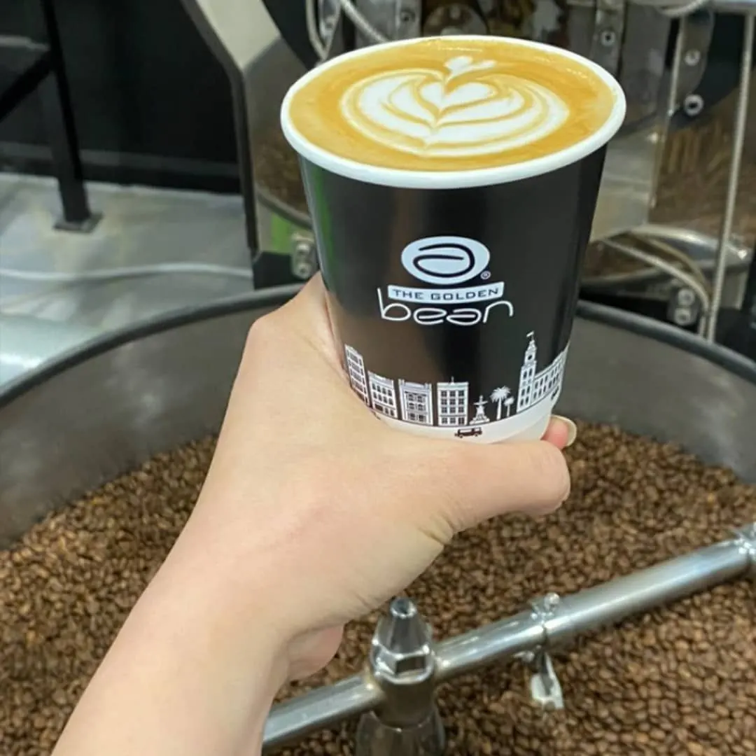 Latte art in a Golden Bean cup