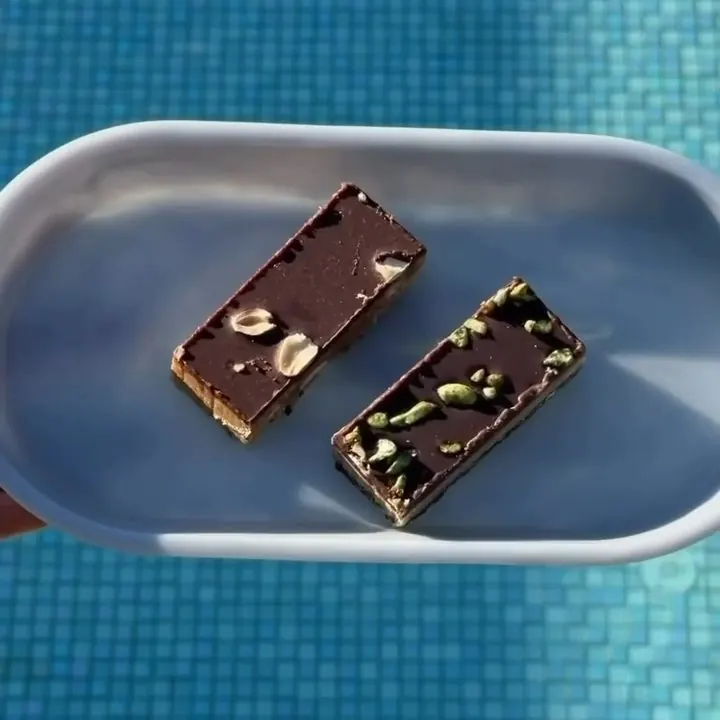 Choc mint and peanut butter slices on a plate